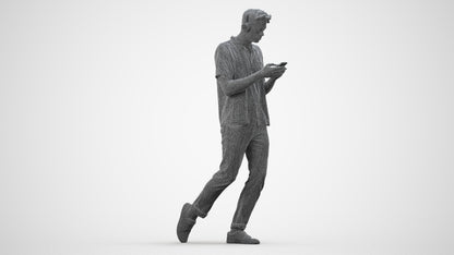 photogrammetry 3D man casual walking, realistic human model archviz FBX, wireframe side view