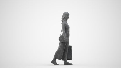 3D people model girl casual shopping, scanned human for 3ds Max rendering, wireframe side view