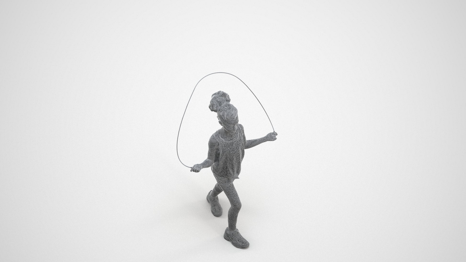 scanned 3D girl sport kids, photogrammetry people for Enscape and V-Ray, wireframe three-quarter view