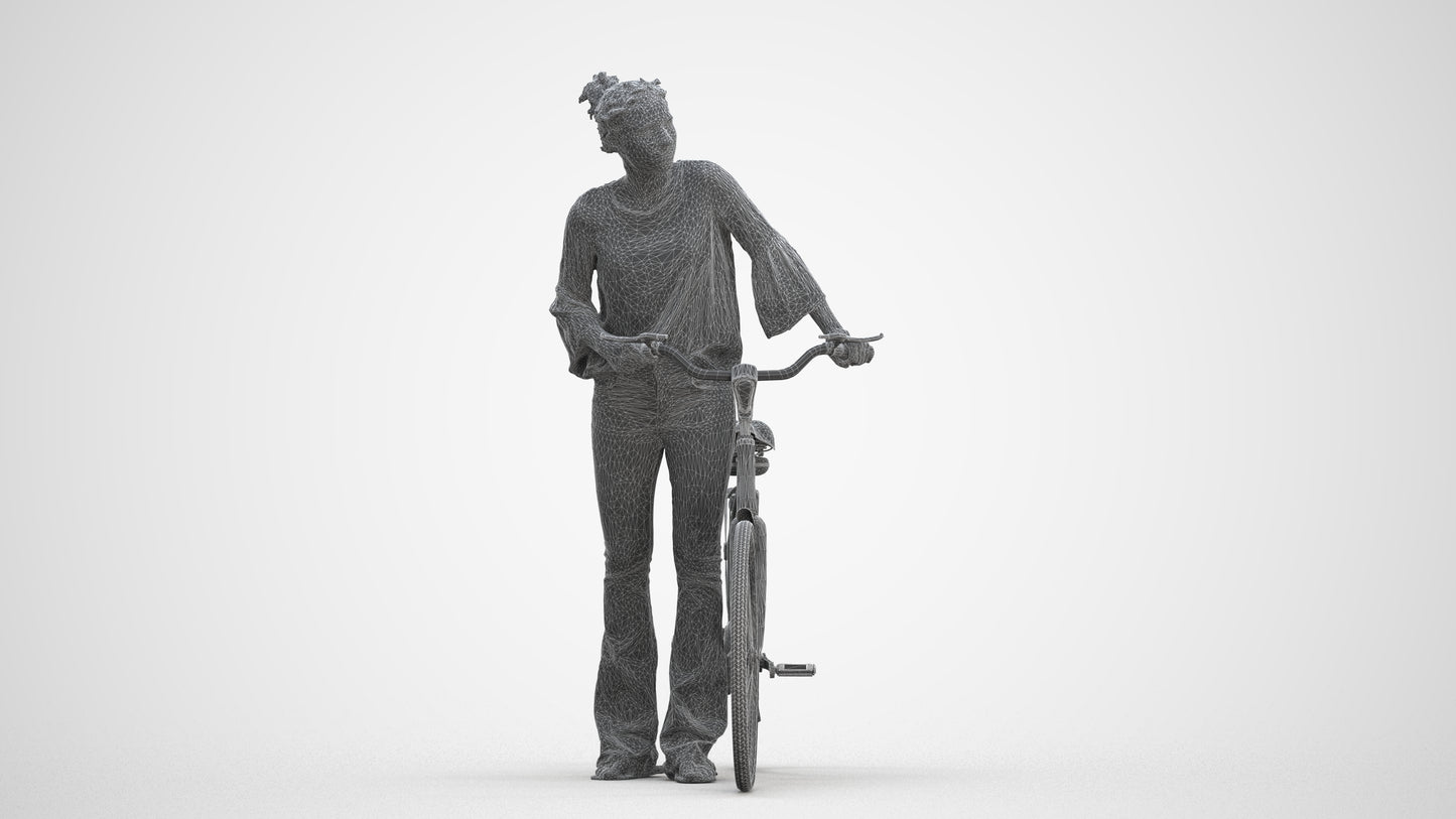 realistic 3D people woman casual cycling, render-ready for V-Ray and Corona, FBX OBJ, three-quarter front view render