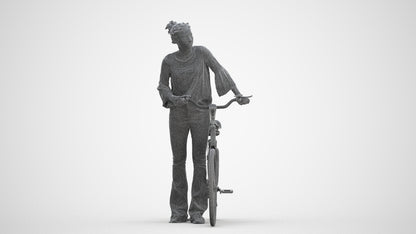 realistic 3D people woman casual cycling, render-ready for V-Ray and Corona, FBX OBJ, three-quarter front view render