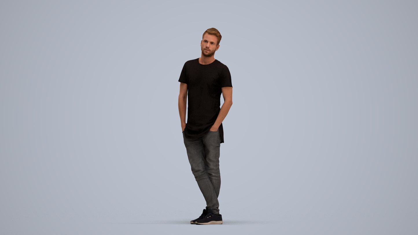 realistic 3D human man casual standing, archviz people FBX OBJ for Blender, standing pose render