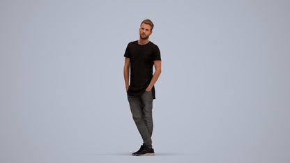 realistic 3D human man casual standing, archviz people FBX OBJ for Blender, standing pose render