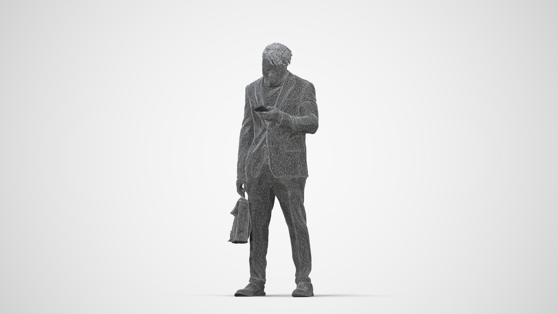 photogrammetry 3D man business standing, realistic human model archviz FBX, wireframe back view