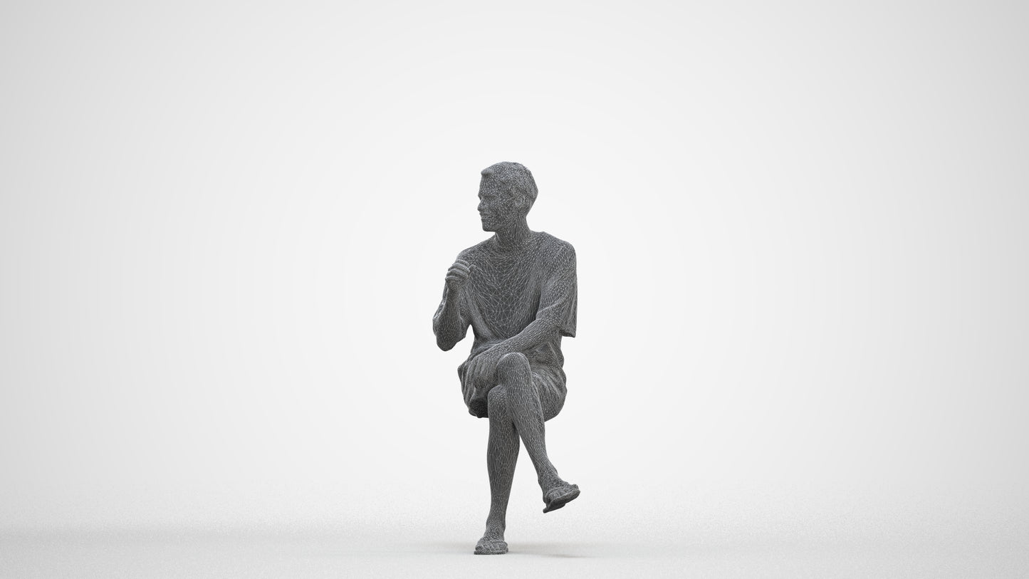 realistic 3D man casual sitting, scanned archviz people for Blender and 3ds Max, three-quarter front view render