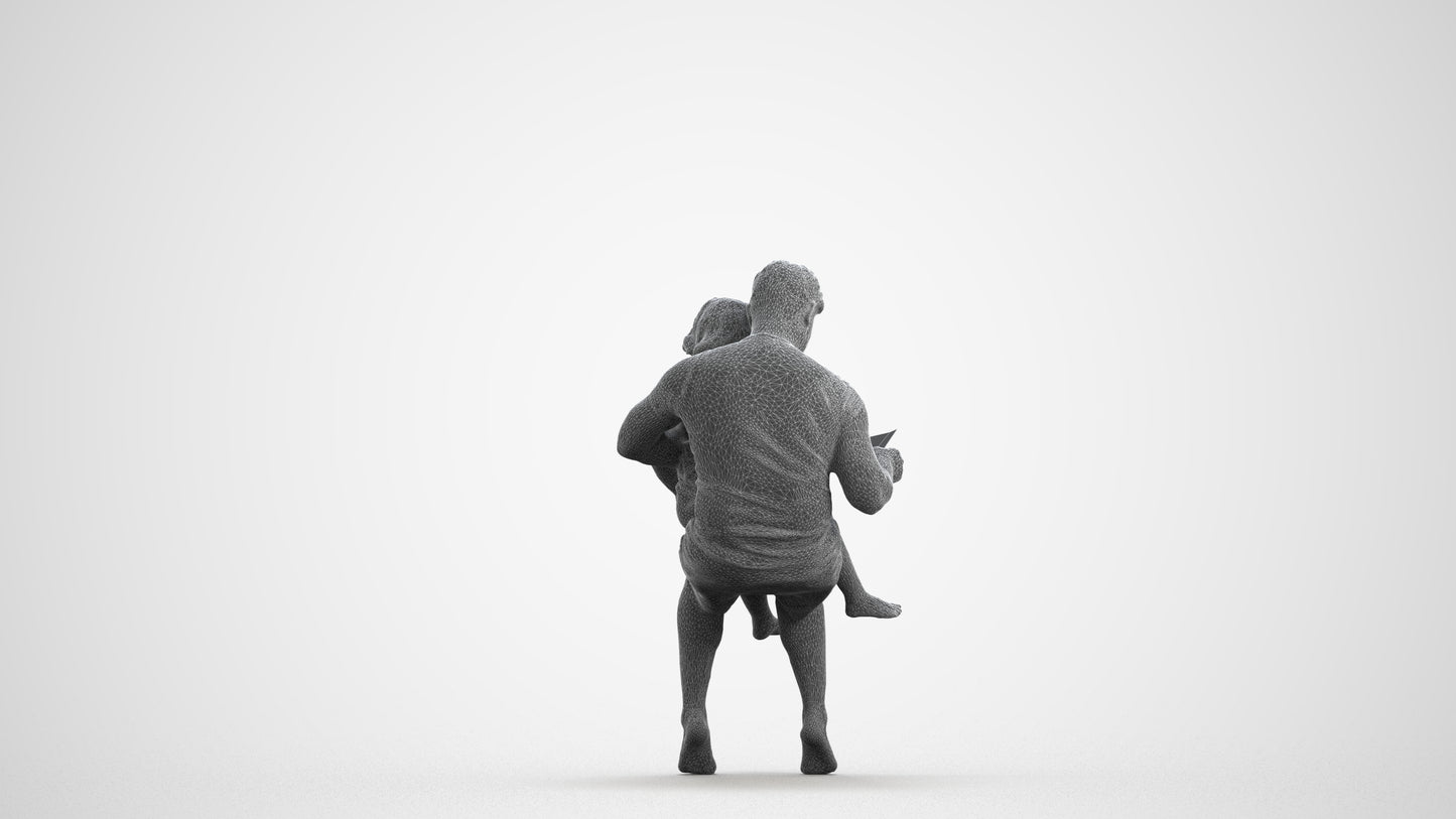 realistic 3D people woman casual kids, render-ready for V-Ray and Corona, FBX OBJ, wireframe front view