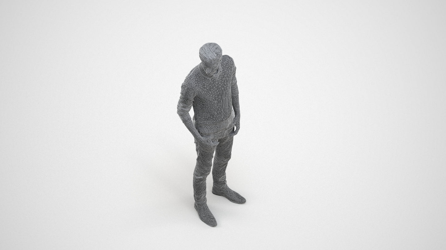 realistic 3D people man casual standing, render-ready for V-Ray and Corona, FBX OBJ, wireframe three-quarter view