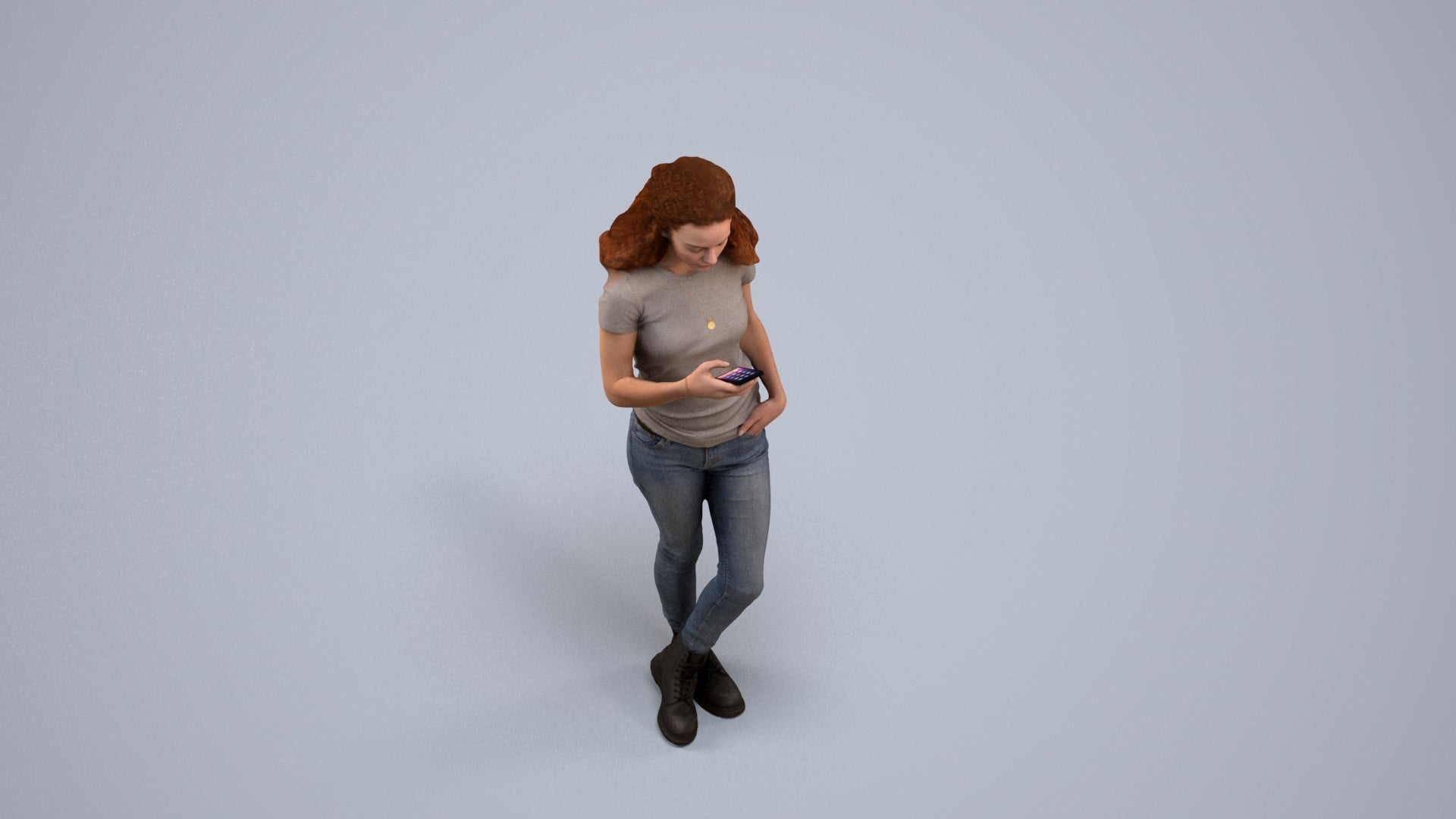 photogrammetry 3D woman casual standing, realistic human model archviz FBX, back view render