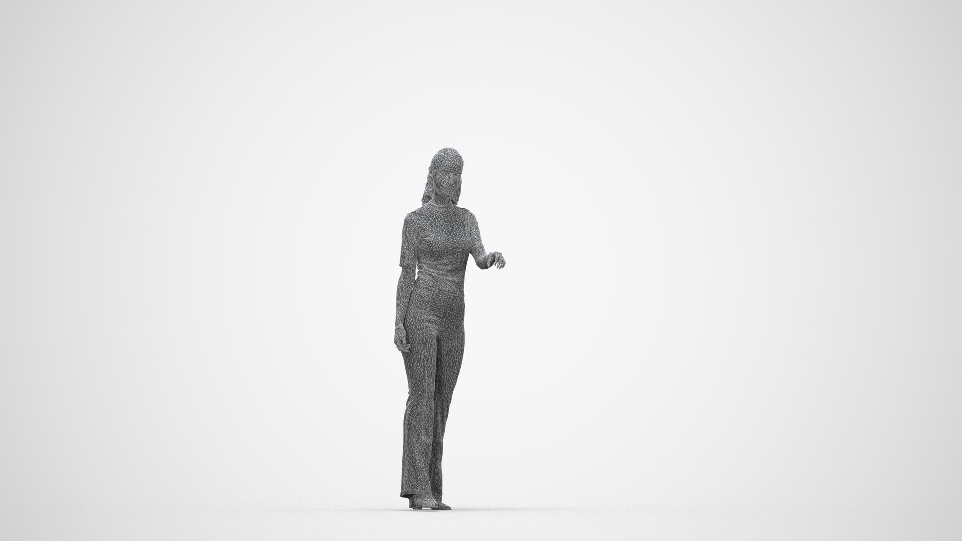 realistic 3D human woman casual door, archviz people FBX OBJ for Blender, wireframe back view