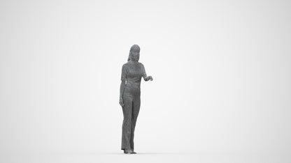 realistic 3D human woman casual door, archviz people FBX OBJ for Blender, wireframe back view