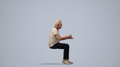 3D people model senior man casual sitting, scanned human for 3ds Max rendering, side view render