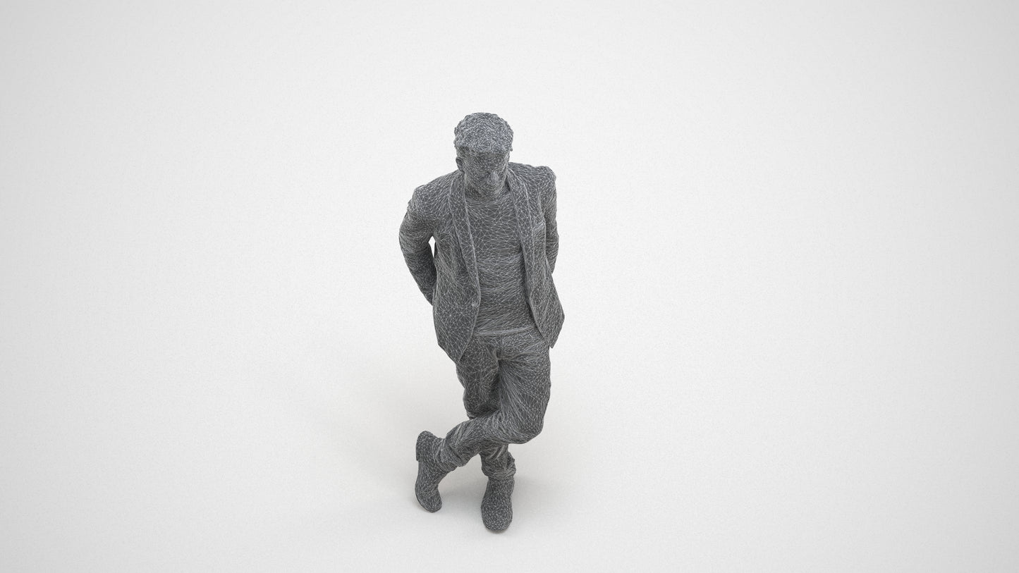 realistic 3D people man casual standing, render-ready for V-Ray and Corona, FBX OBJ, wireframe three-quarter view
