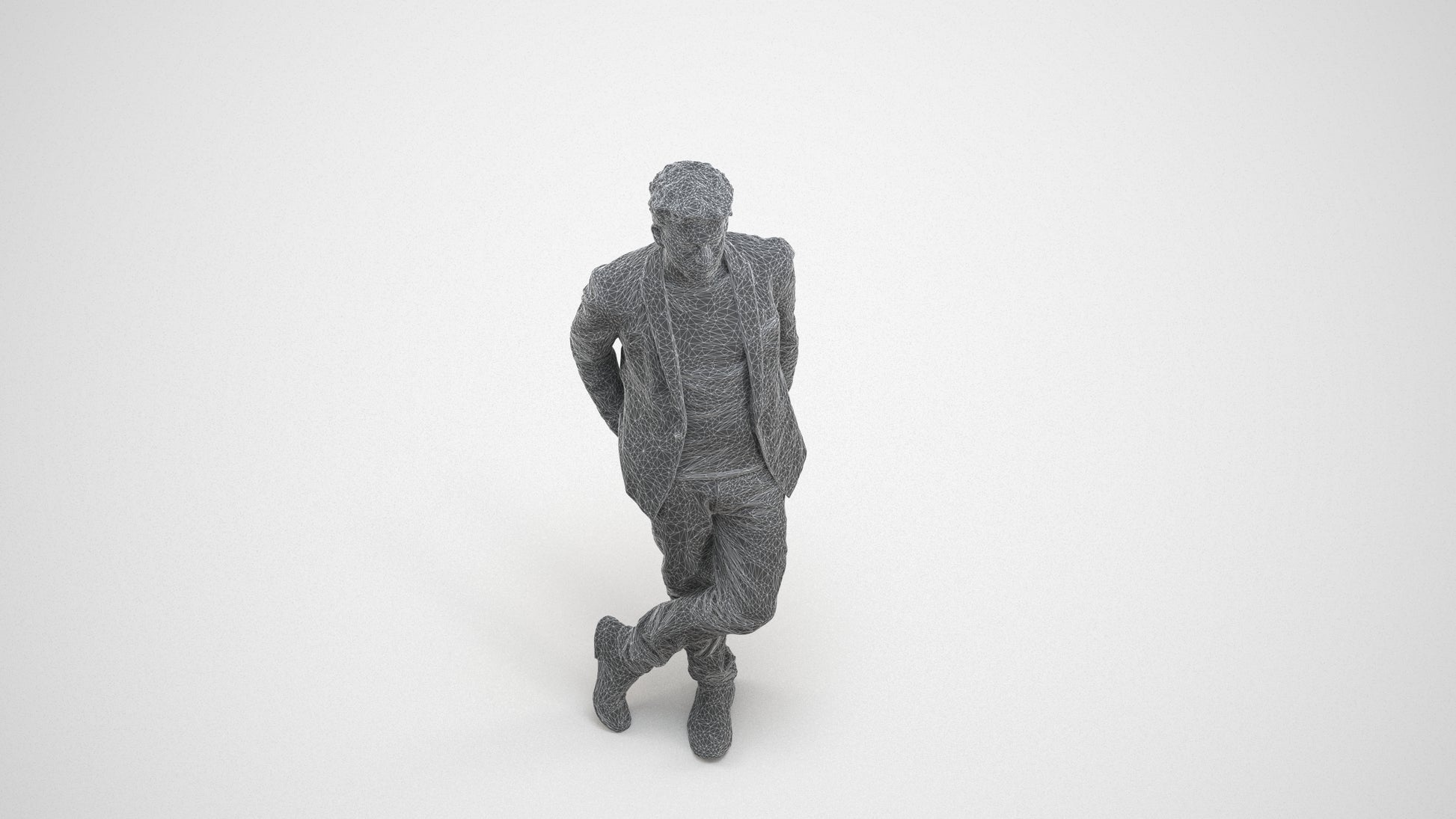 realistic 3D people man casual standing, render-ready for V-Ray and Corona, FBX OBJ, wireframe three-quarter view