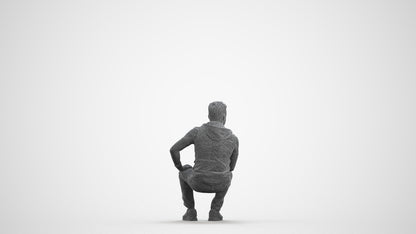 3D people model man casual sitting, scanned human for 3ds Max rendering, wireframe front view