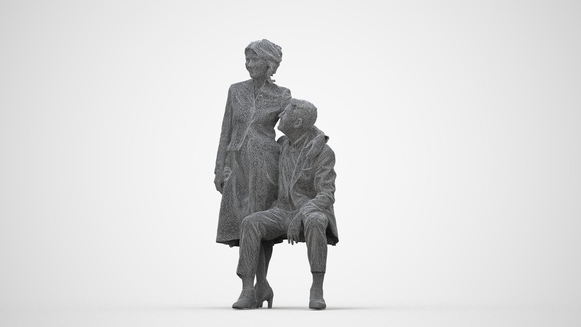 realistic 3D human senior woman formal couple, archviz people FBX OBJ for Blender, wireframe back view