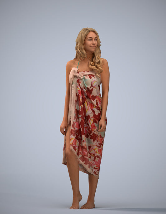 3D human model woman pool, photogrammetry scanned person for archviz