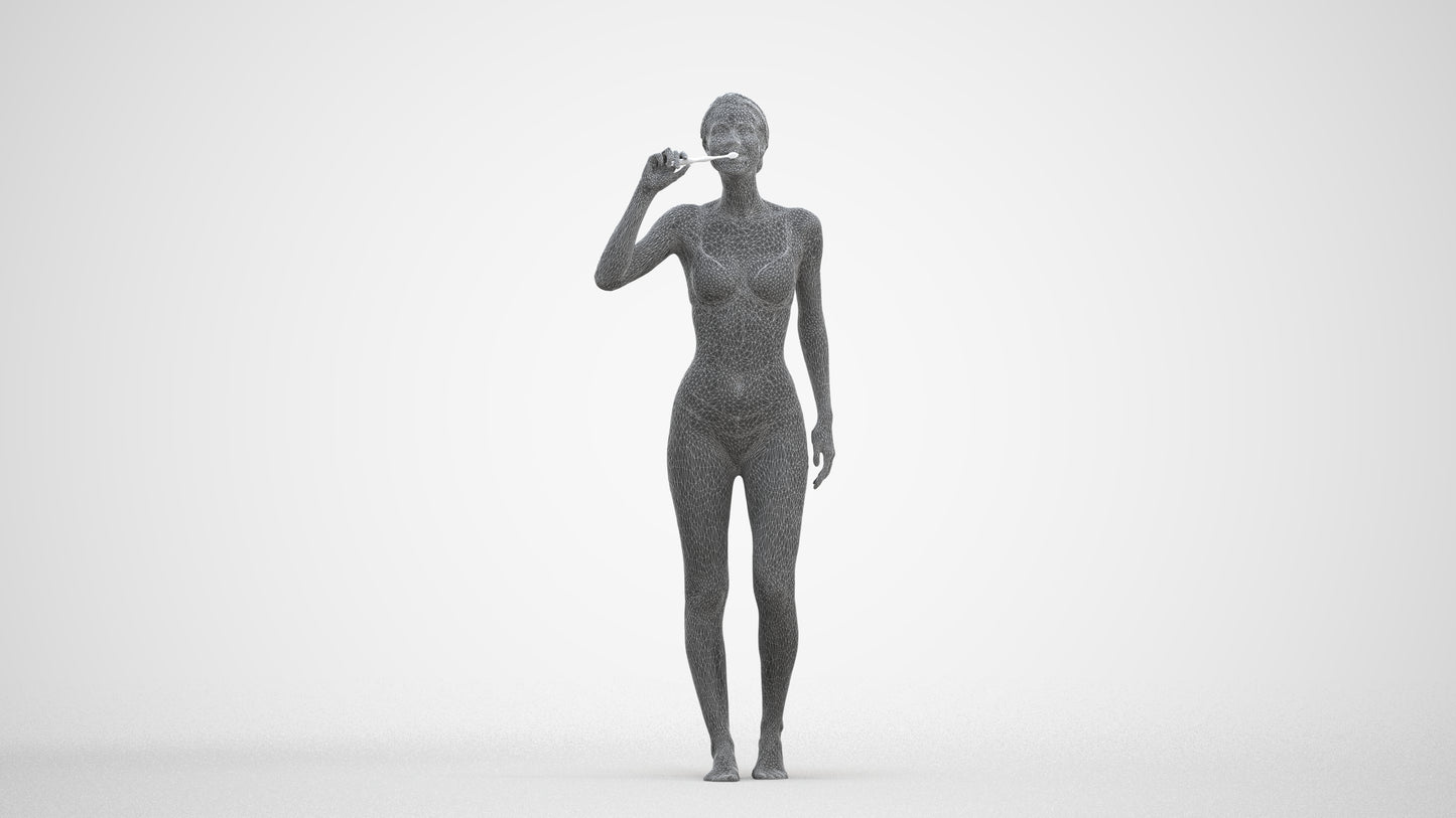 realistic 3D human woman bathroom, archviz people FBX OBJ for Blender, three-quarter front view render