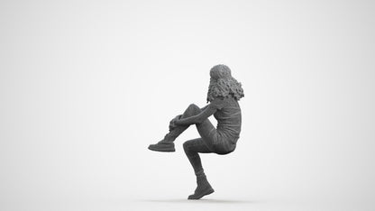 3D people model woman casual sitting, scanned human for 3ds Max rendering, wireframe front view