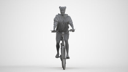 scanned 3D woman casual cycling, photogrammetry people for Enscape and V-Ray, three-quarter front view render