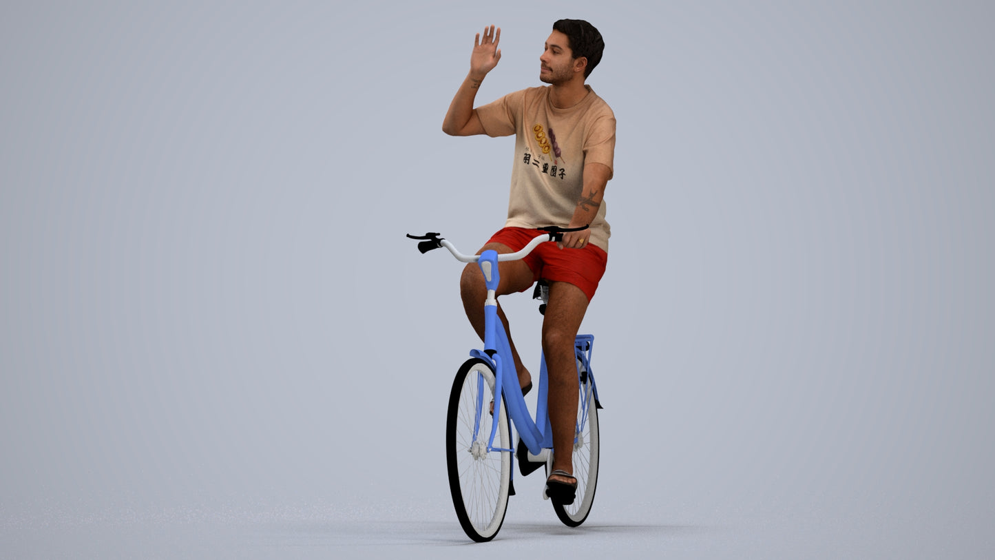 realistic 3D human man casual cycling, archviz people FBX OBJ for Blender, standing pose render