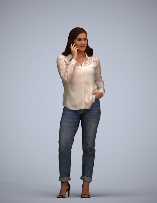 realistic 3D human woman casual standing, archviz people FBX OBJ for Blender