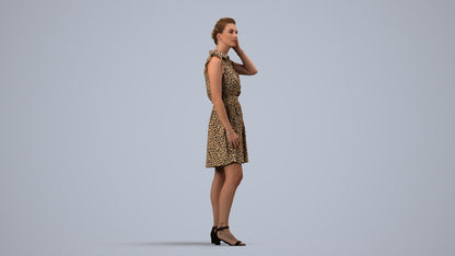 realistic 3D human woman casual standing, archviz people FBX OBJ for Blender, side view render