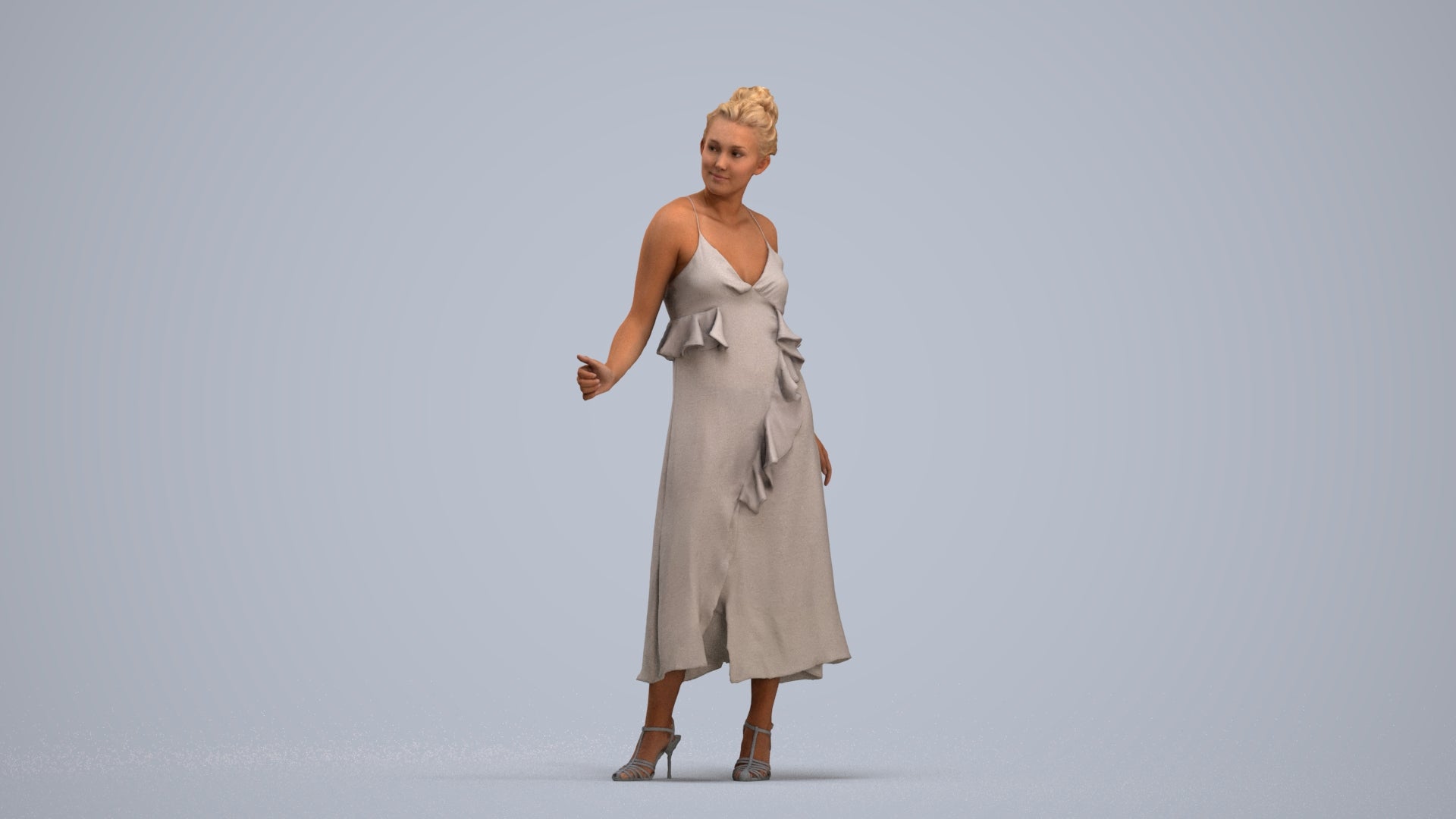 3D people model woman formal door, scanned human for 3ds Max rendering, standing pose render