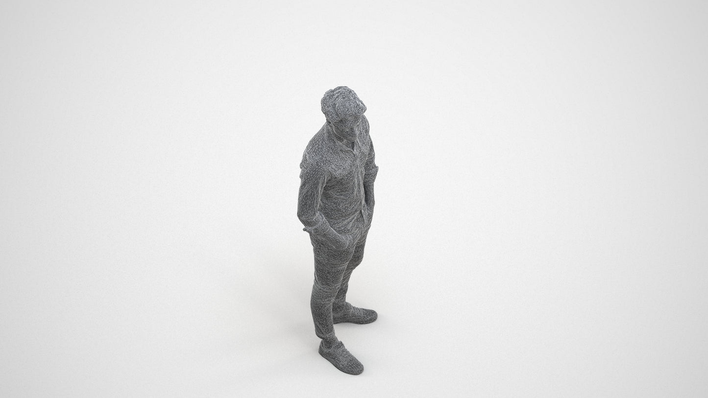 3D scanned man mix casual, photorealistic archviz people for Enscape and SketchUp, wireframe three-quarter view