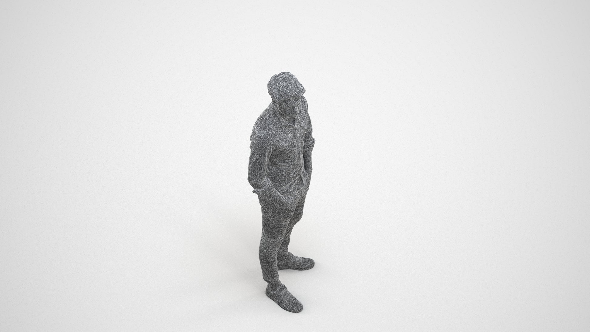 3D scanned man mix casual, photorealistic archviz people for Enscape and SketchUp, wireframe three-quarter view