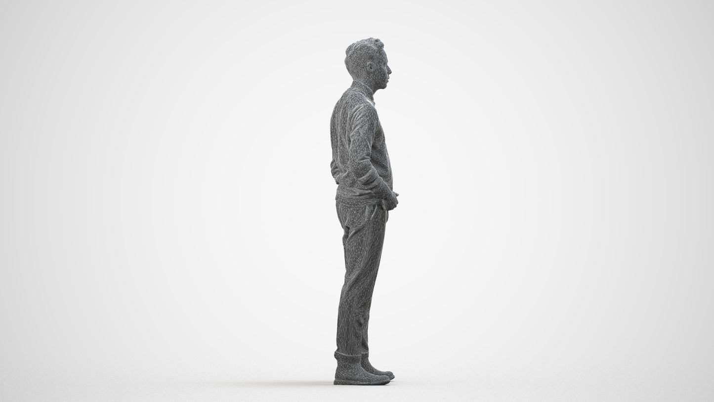 3D scanned man business casual, photorealistic archviz people for Enscape and SketchUp, wireframe side view