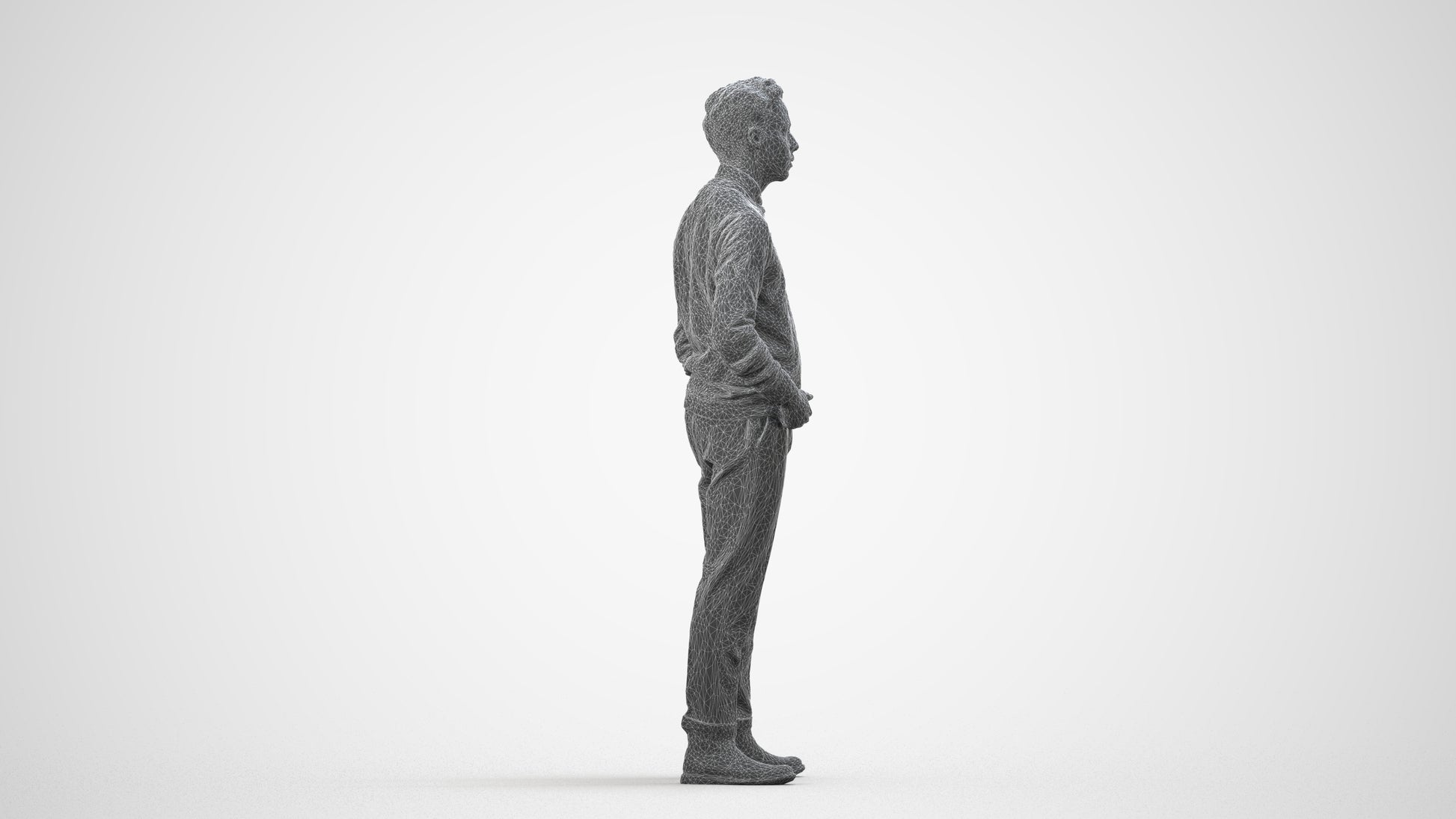 3D scanned man business casual, photorealistic archviz people for Enscape and SketchUp, wireframe side view