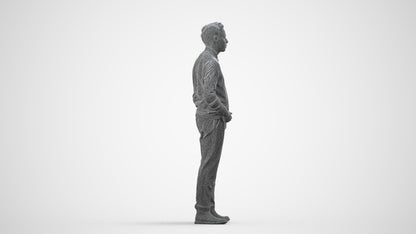 3D scanned man business casual, photorealistic archviz people for Enscape and SketchUp, wireframe side view