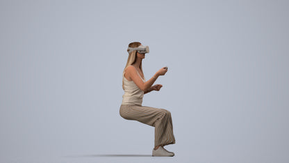 photogrammetry 3D woman casual sitting, realistic human model archviz FBX, side view render