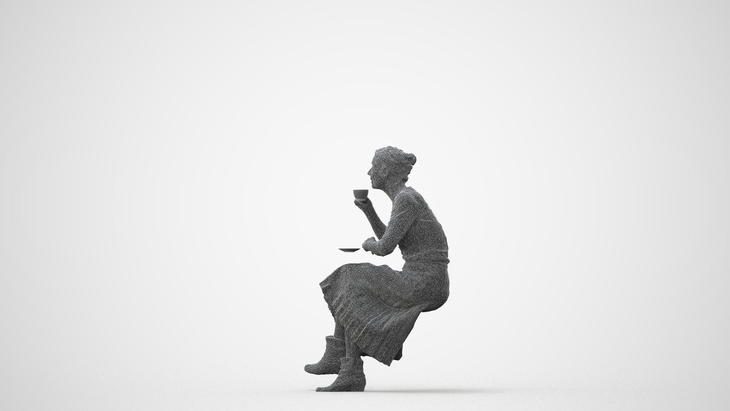realistic 3D people senior woman casual sitting, render-ready for V-Ray and Corona, FBX OBJ, square thumbnail