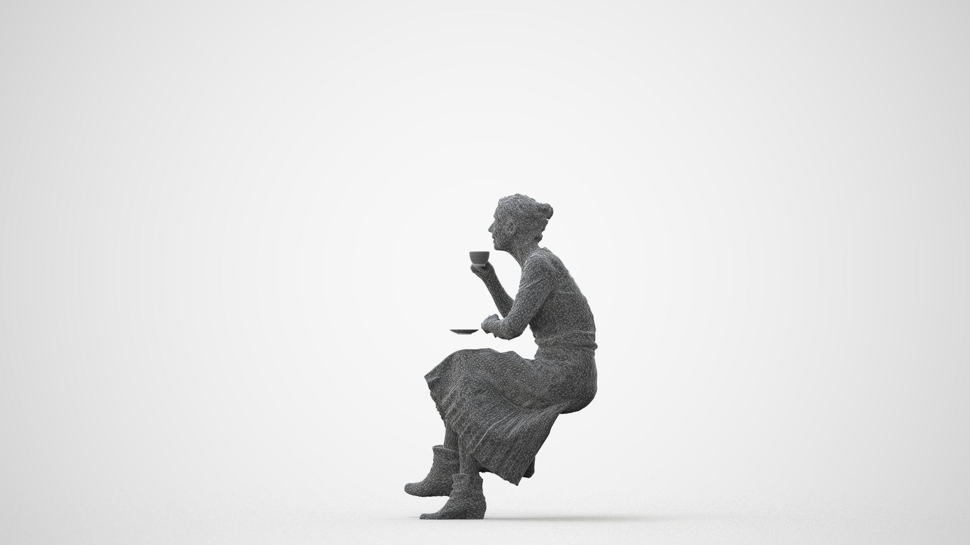 realistic 3D people senior woman casual sitting, render-ready for V-Ray and Corona, FBX OBJ, square thumbnail
