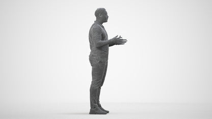 3D scanned man standing casual, photorealistic archviz people for Enscape and SketchUp, wireframe side view