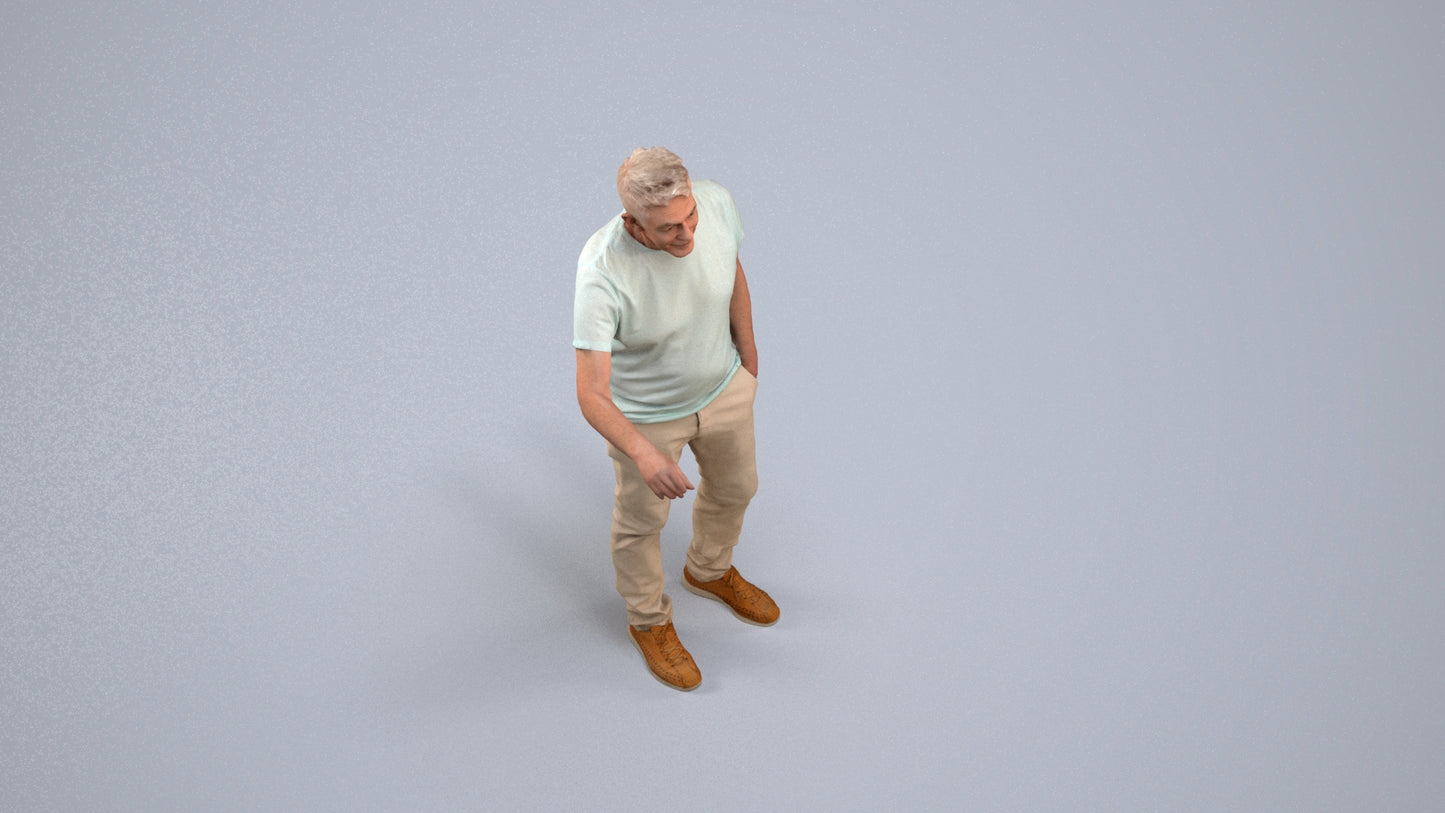 realistic 3D human senior man casual door, archviz people FBX OBJ for Blender, back view render