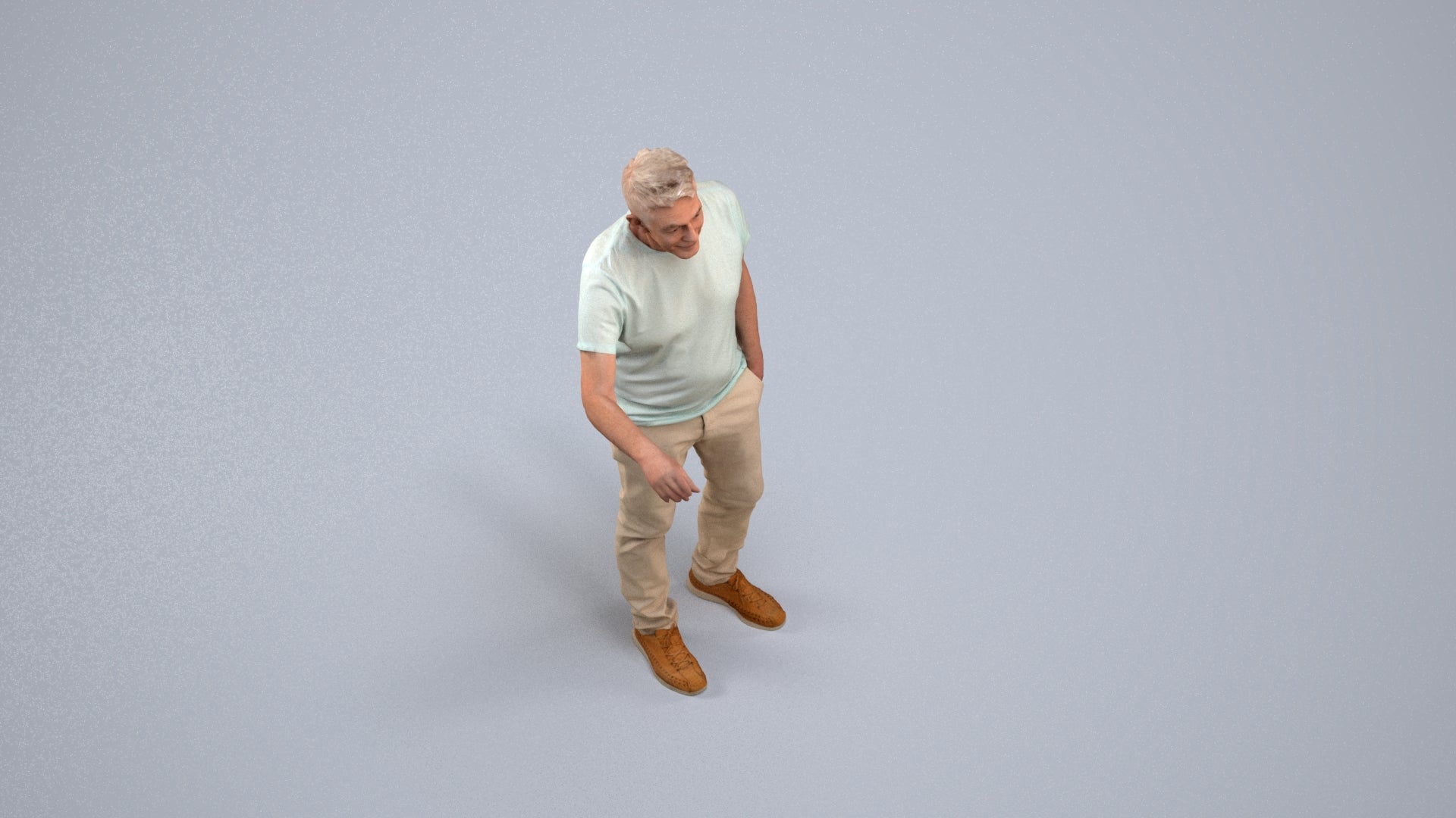 realistic 3D human senior man casual door, archviz people FBX OBJ for Blender, back view render