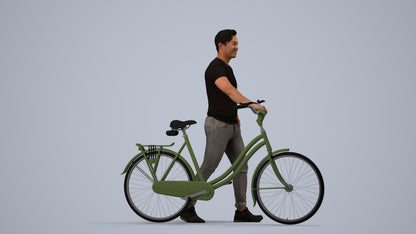 realistic 3D man casual cycling, scanned archviz people for Blender and 3ds Max, side view render