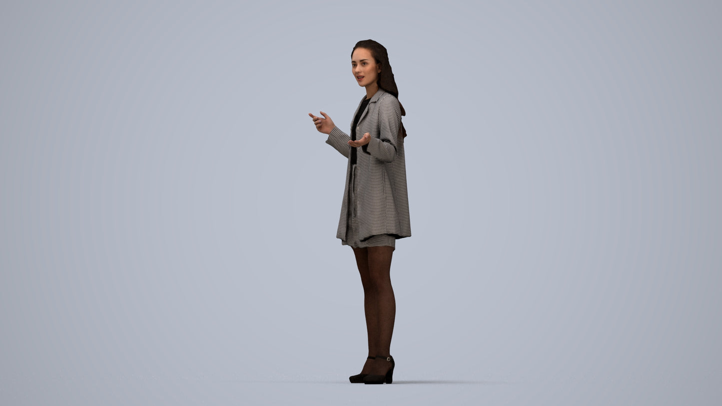 realistic 3D woman business, scanned archviz people for Blender and 3ds Max, top-down view render