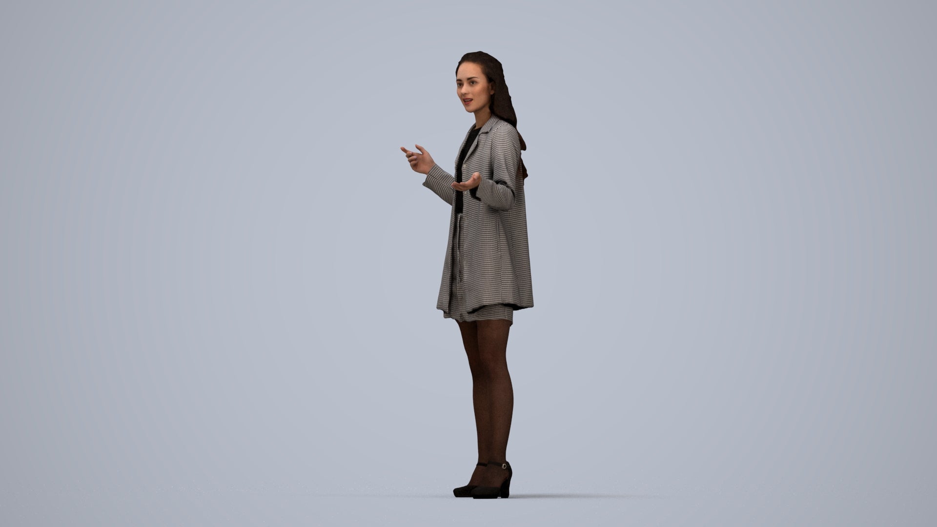 realistic 3D woman business, scanned archviz people for Blender and 3ds Max, top-down view render