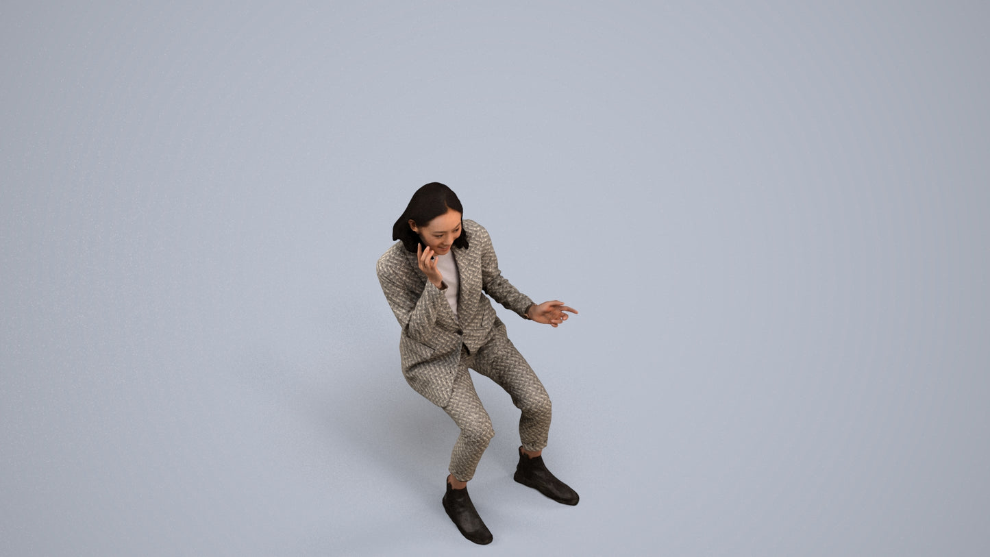 3D human model woman business, photogrammetry scanned person for archviz, back view render