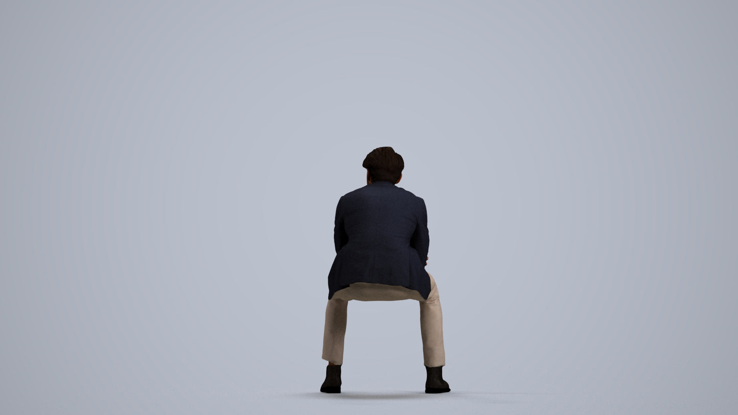 3D human model man business, photogrammetry scanned person for archviz, front view render