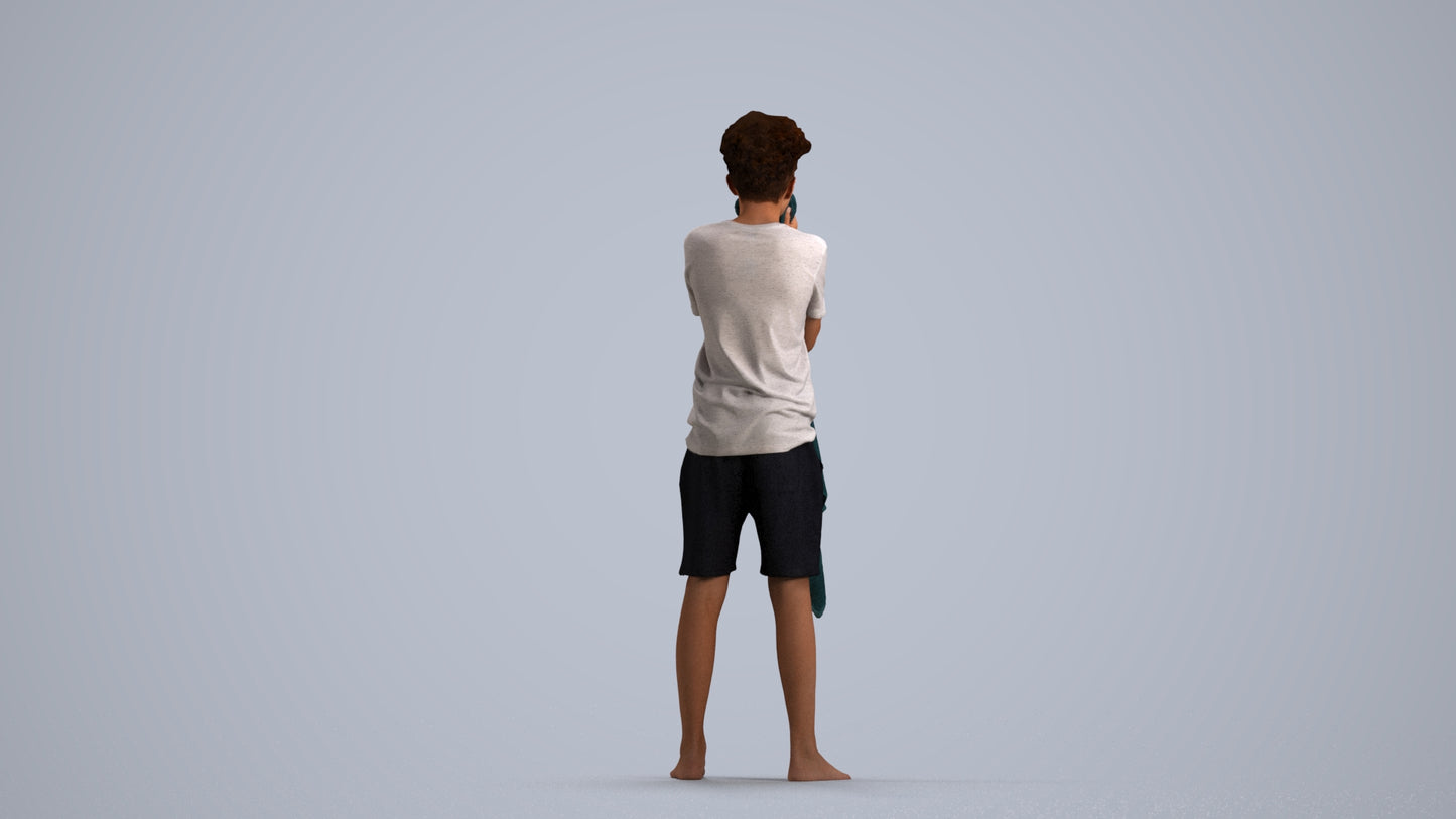 realistic 3D boy casual kids, scanned archviz people for Blender and 3ds Max, front view render