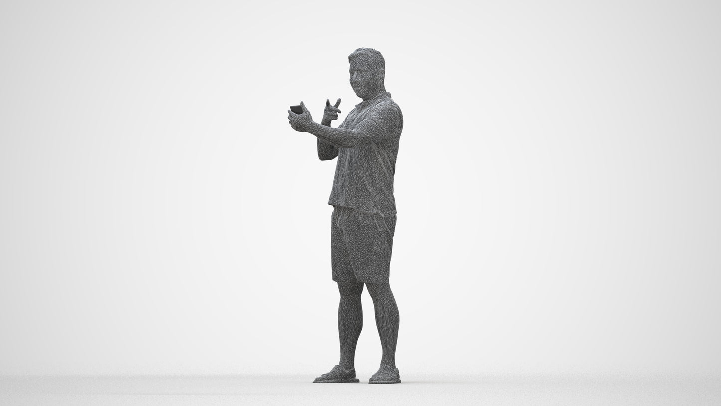 3D human model man casual standing, photogrammetry scanned person for archviz, wireframe back view