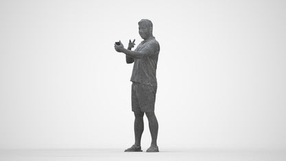 3D human model man casual standing, photogrammetry scanned person for archviz, wireframe back view