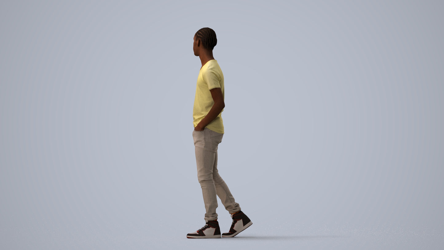 3D human model boy casual kids, photogrammetry scanned person for archviz, three-quarter view render
