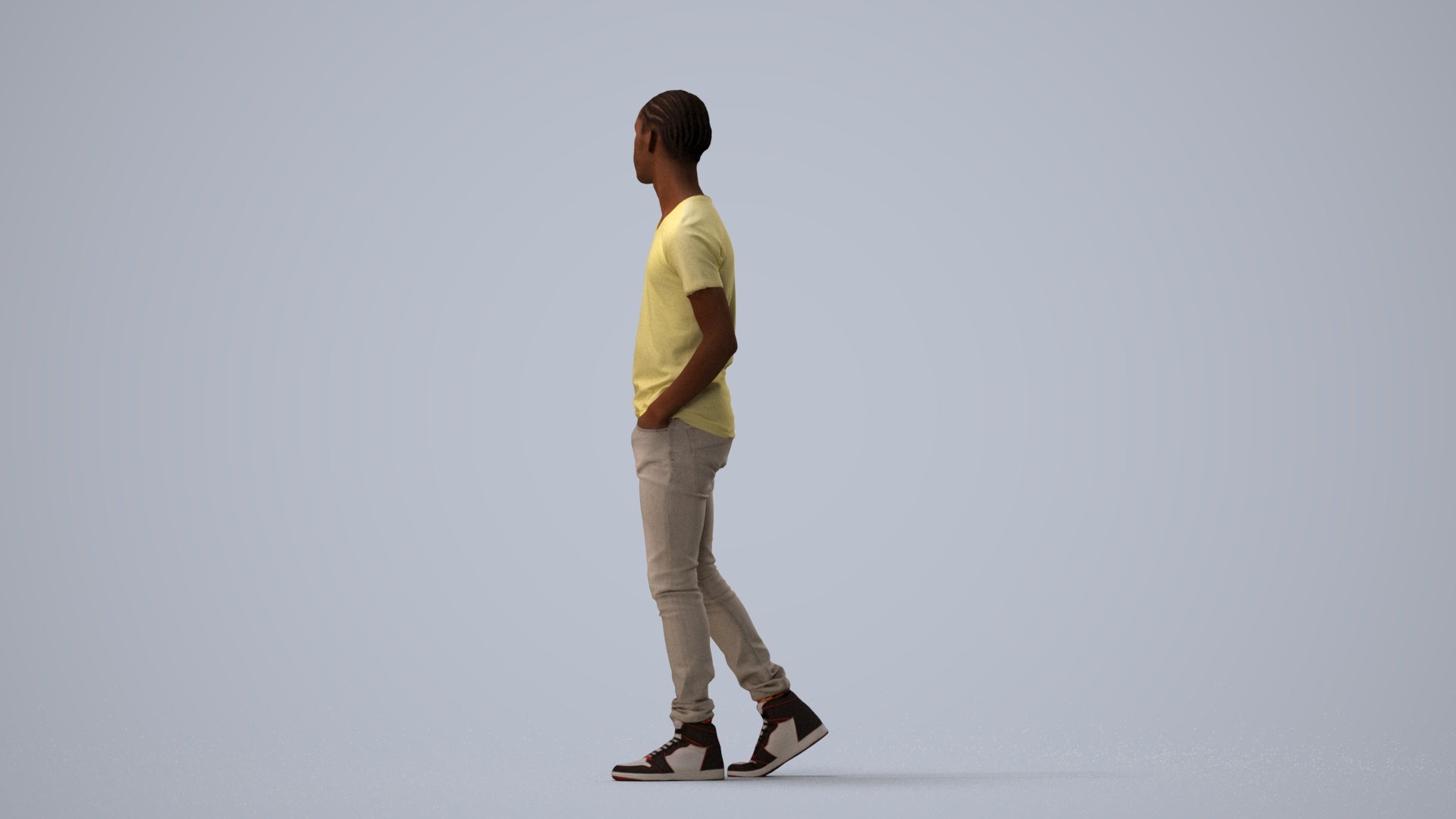 3D human model boy casual kids, photogrammetry scanned person for archviz, three-quarter view render