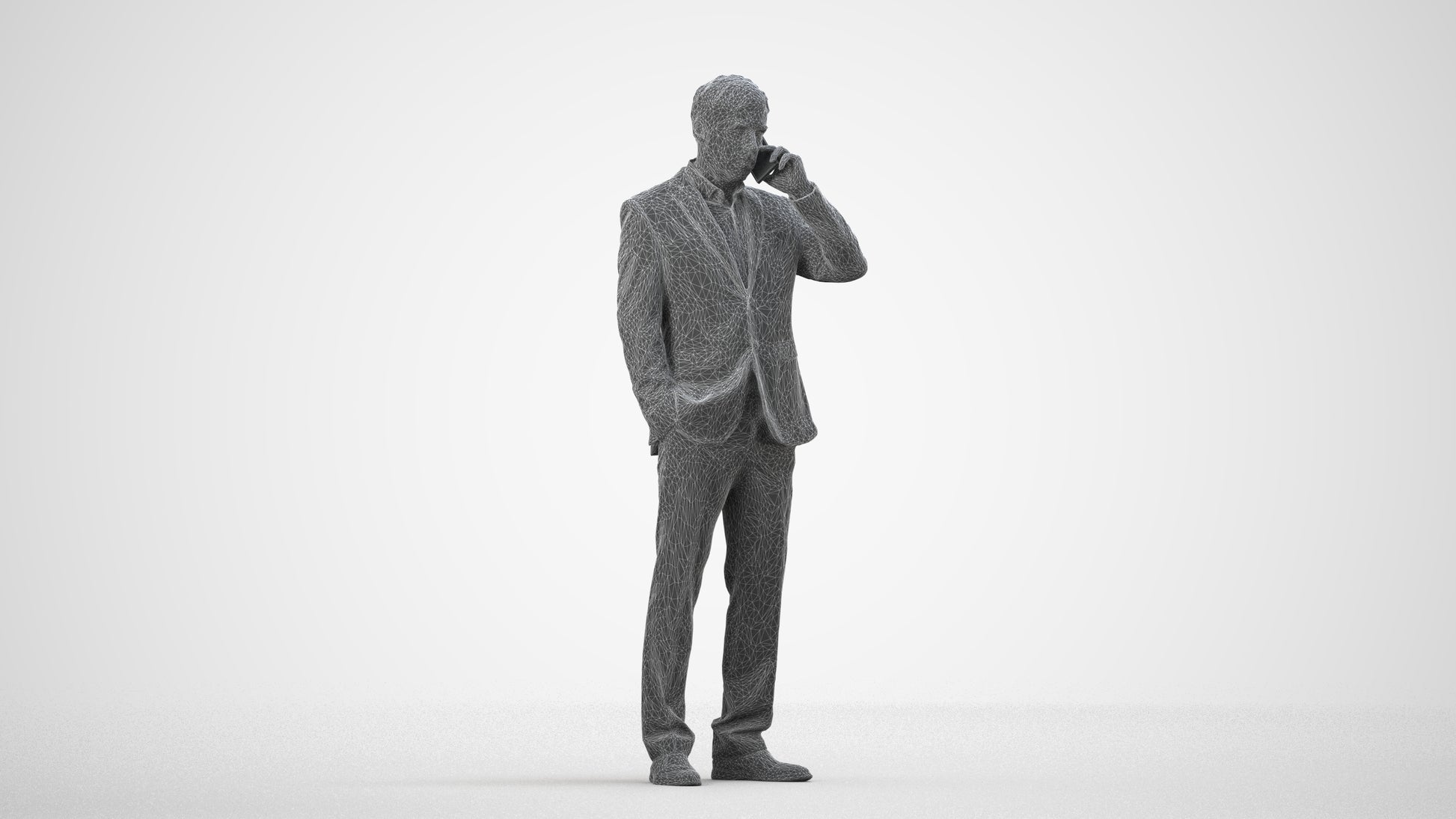 3D people model man business, scanned human for 3ds Max rendering, wireframe side view