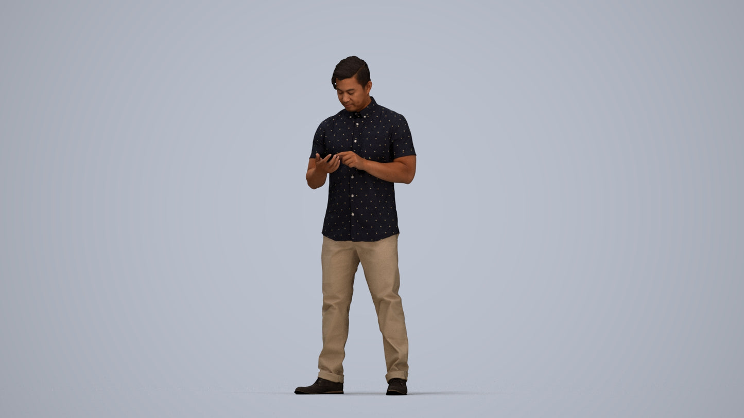 3D people model man casual standing, scanned human for 3ds Max rendering, top-down view render